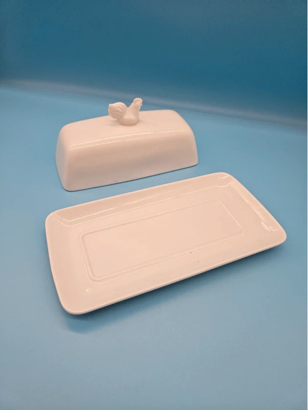 White Ceramic Rooster Covered Butter Dish - Picture 2 of 2